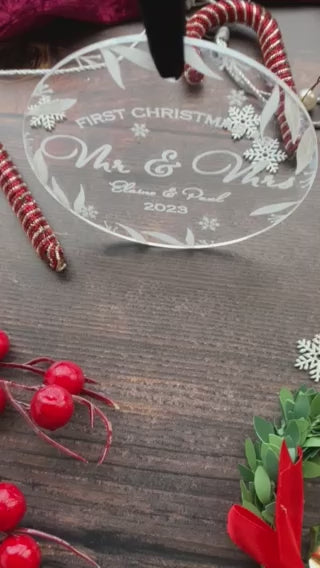 Personalised acrylic engraved Christmas Mr & Mrs decoration