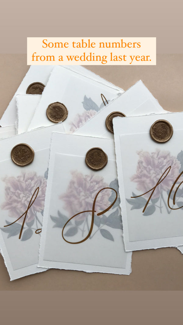 Table numbers with vellum & wax seal