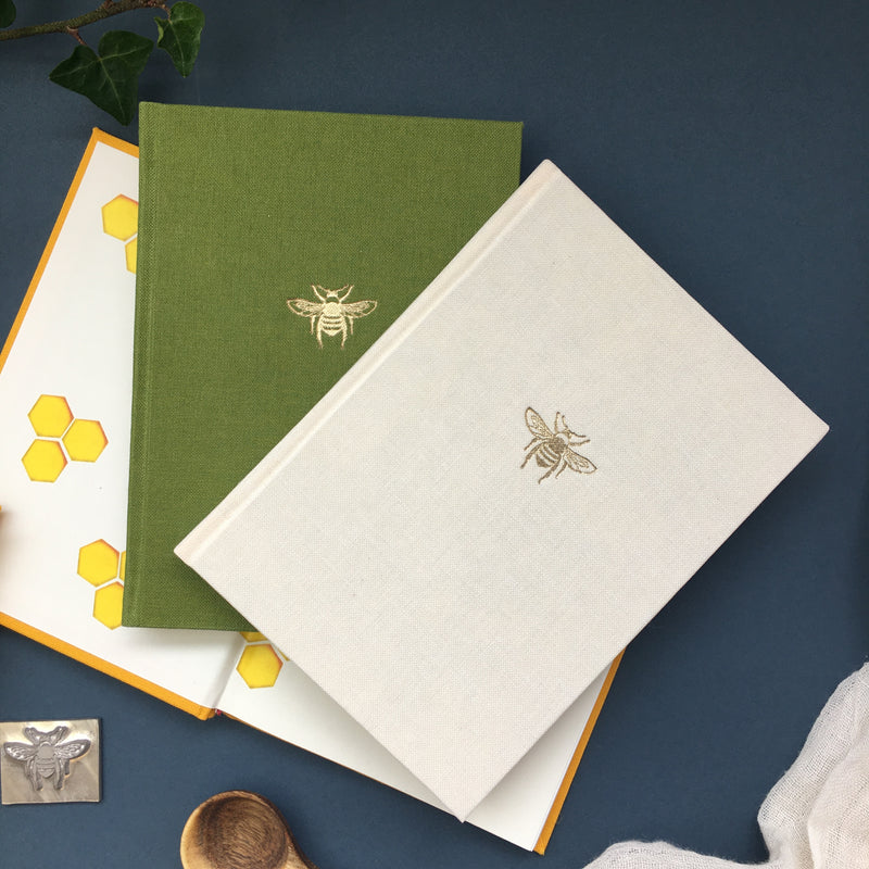 A6 Bee Linen Notebook-Green