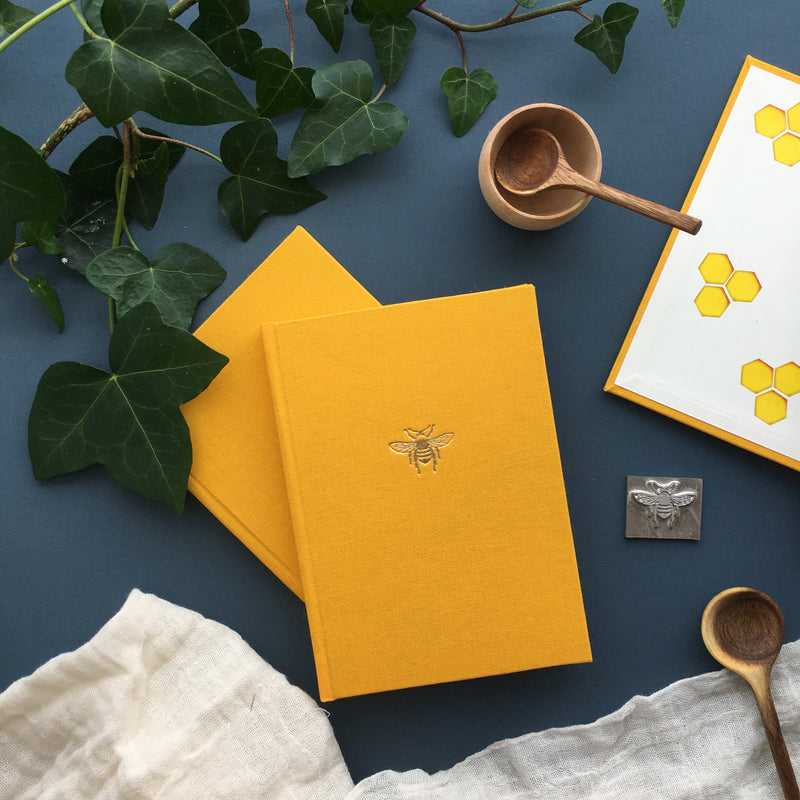 A6 Bee Linen Notebook-Mustard