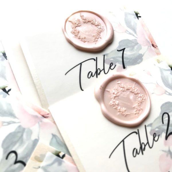 Table plan cards with wax seal