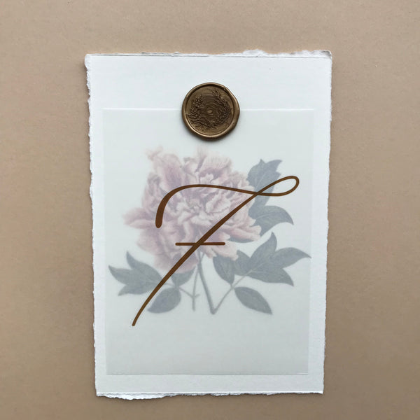 Table numbers with vellum & wax seal
